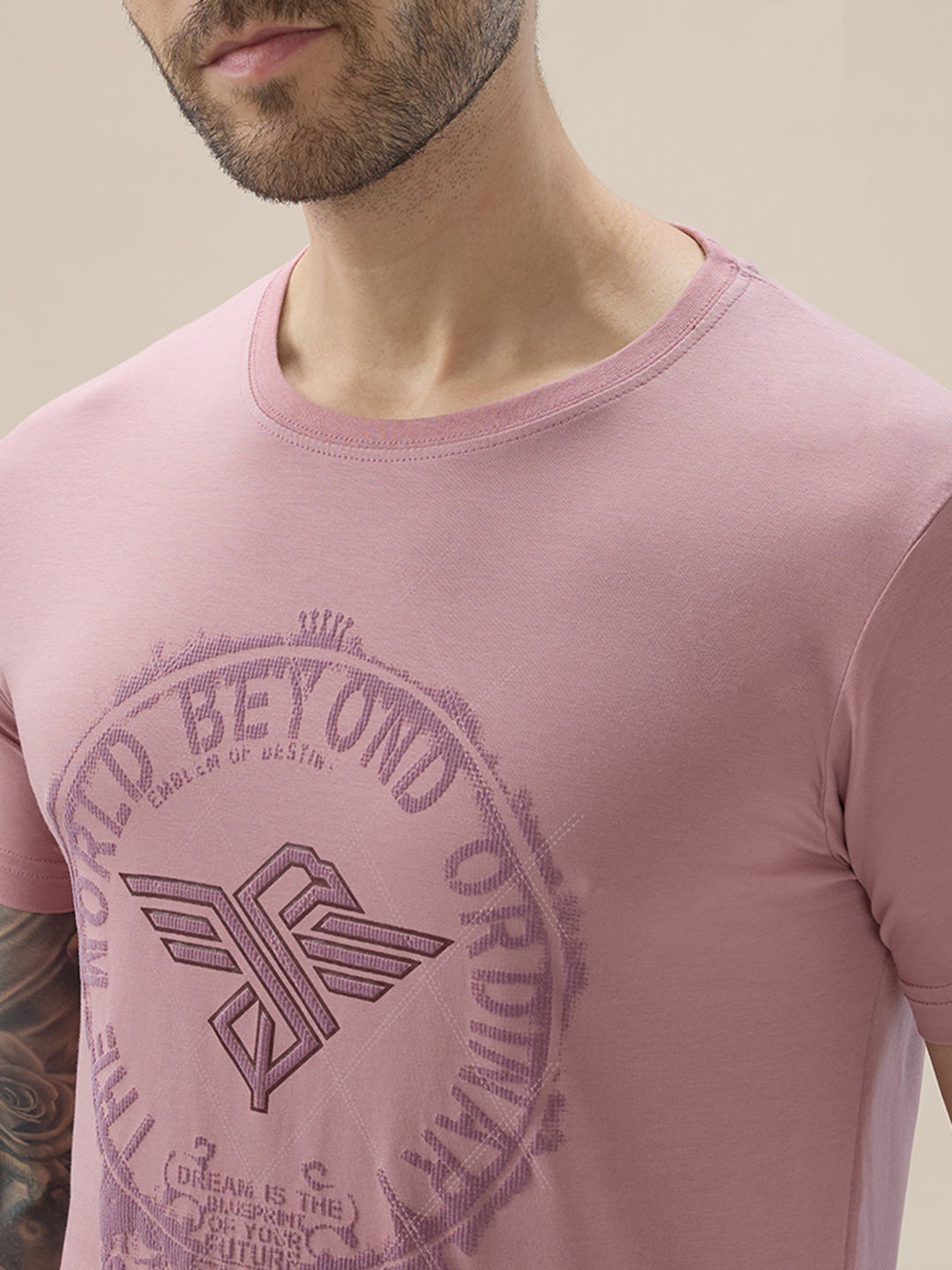 Men's Chest Graphic Print Round Neck Half Sleeve Regular Fit T-Shirt