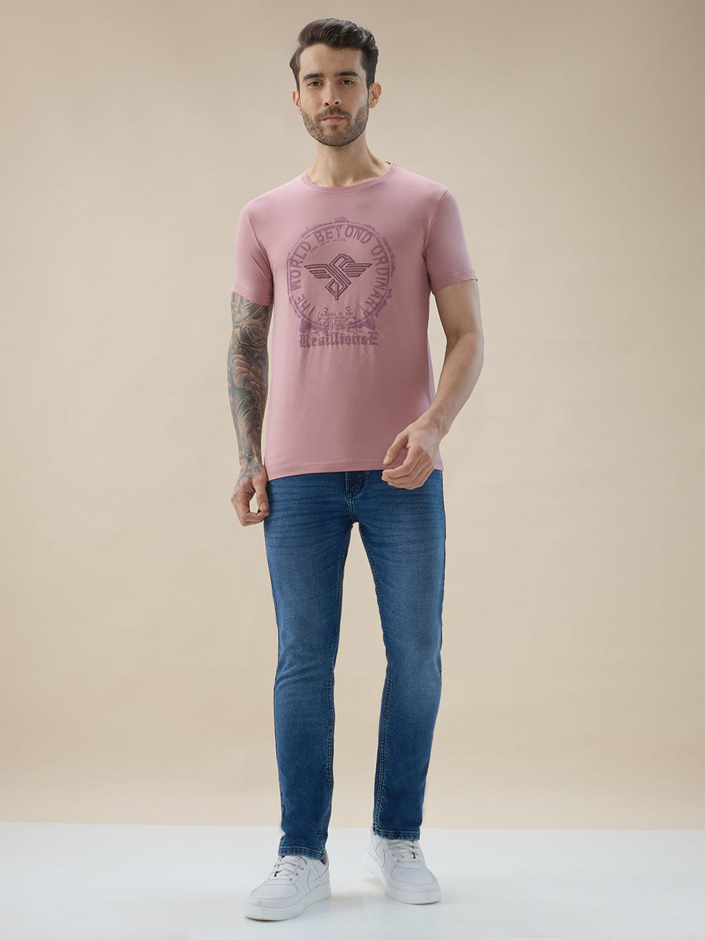 Men's Chest Graphic Print Round Neck Half Sleeve Regular Fit T-Shirt