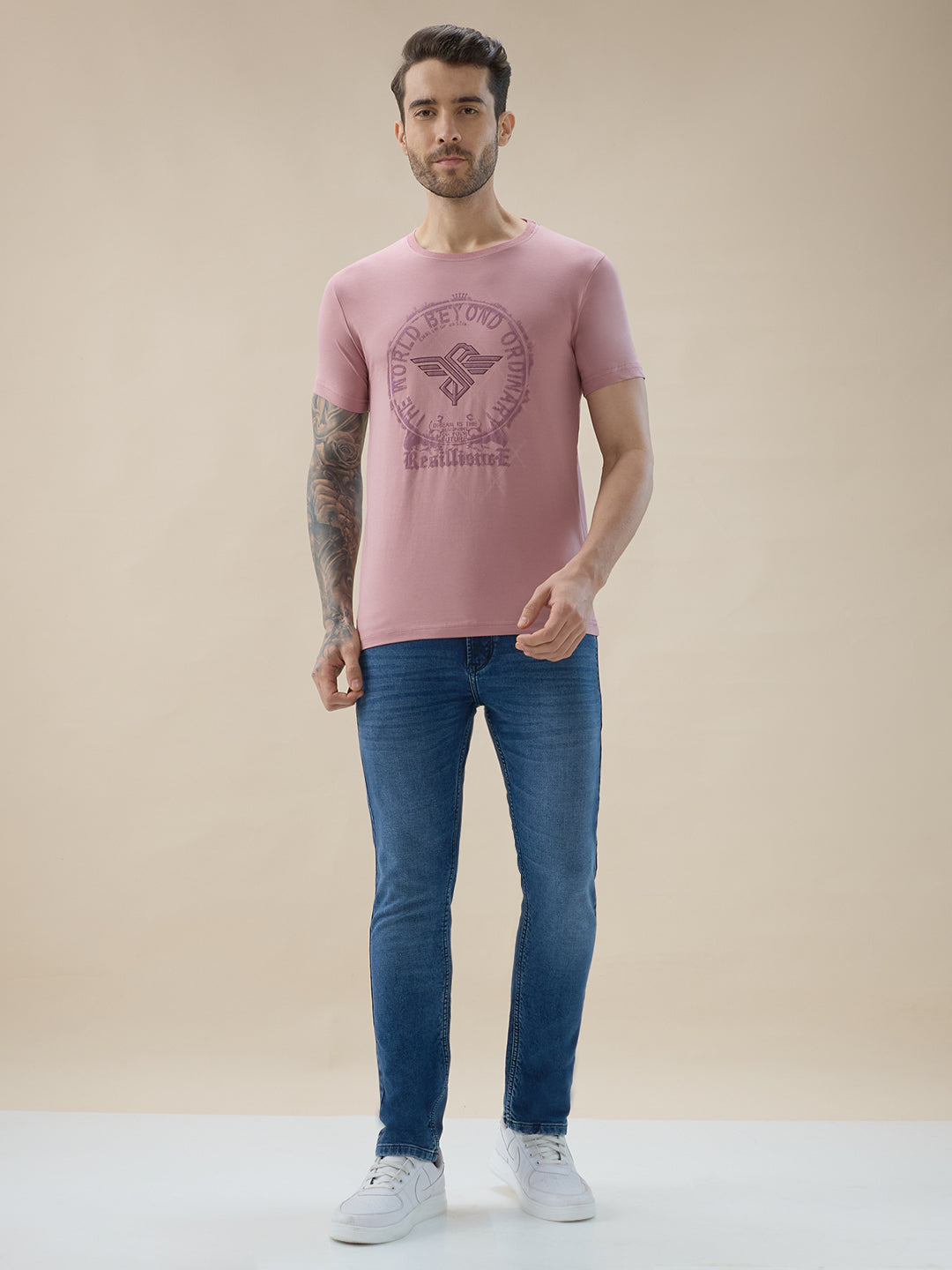 Men's Chest Graphic Print Round Neck Half Sleeve Regular Fit T-Shirt