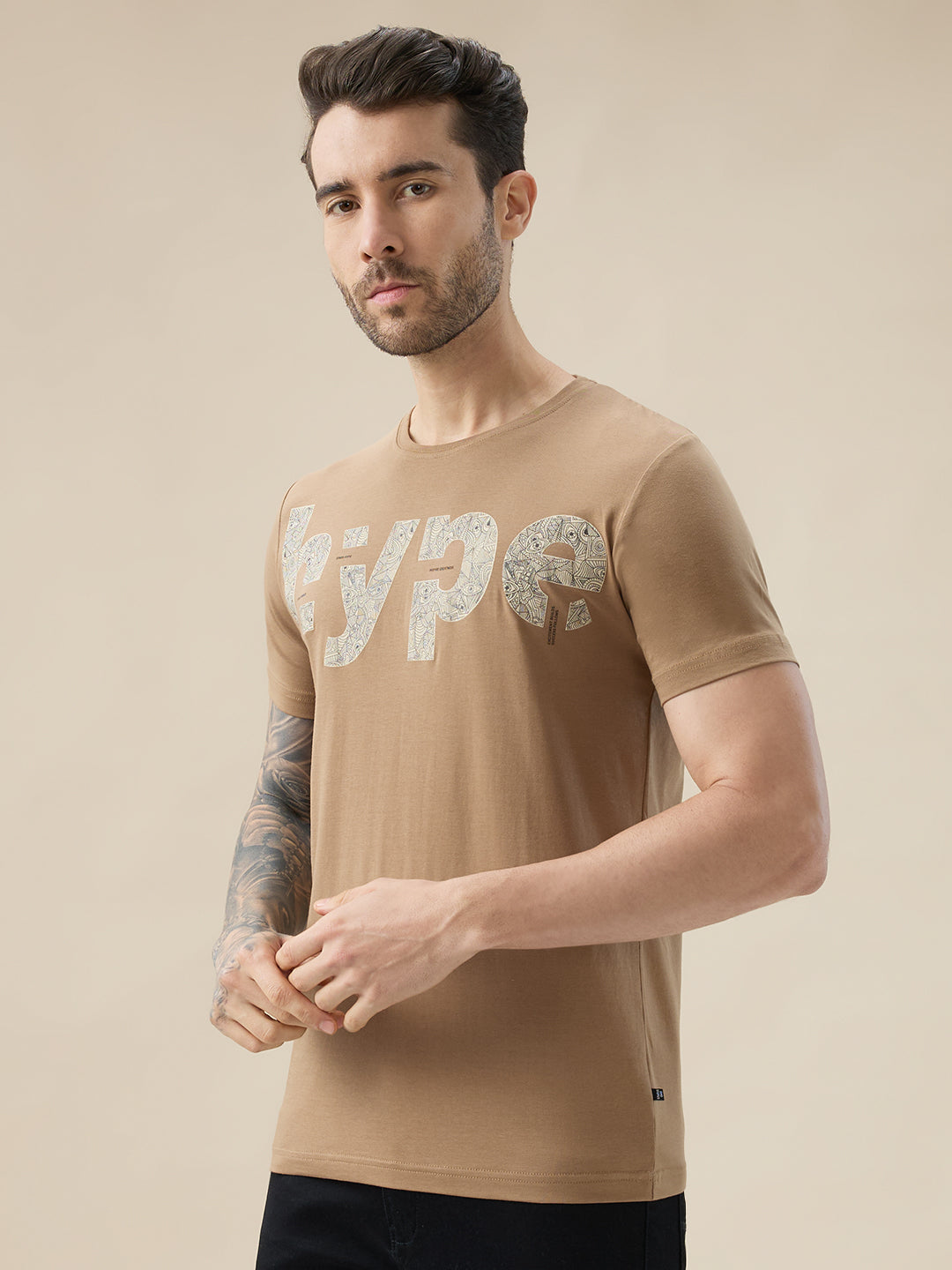 Men's Chest Typography Print Round Neck Half Sleeve Regular Fit T-Shirt
