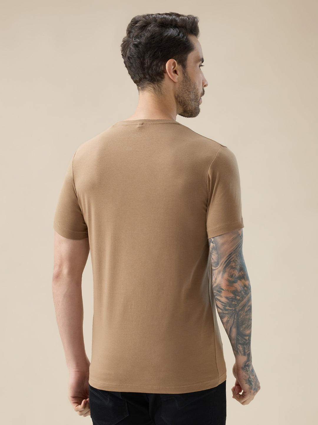 Men's Chest Typography Print Round Neck Half Sleeve Regular Fit T-Shirt