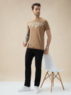 Men's Chest Typography Print Round Neck Half Sleeve Regular Fit T-Shirt