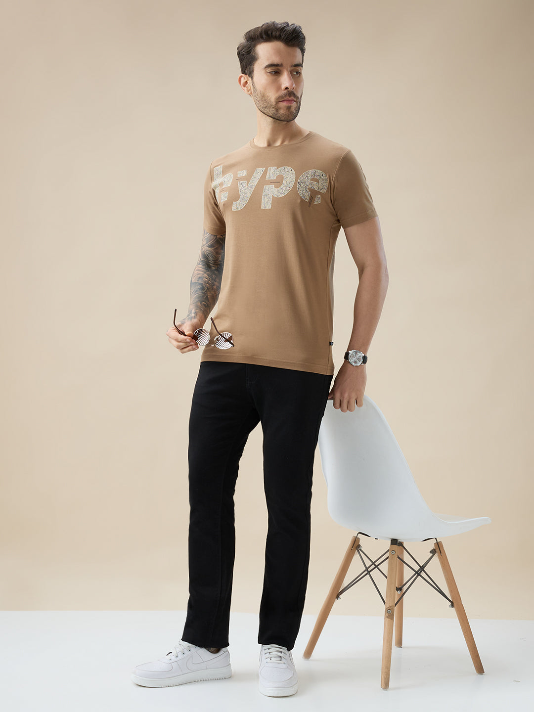 Men's Chest Typography Print Round Neck Half Sleeve Regular Fit T-Shirt