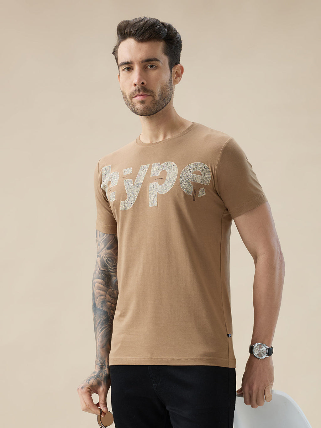 Men's Chest Typography Print Round Neck Half Sleeve Regular Fit T-Shirt
