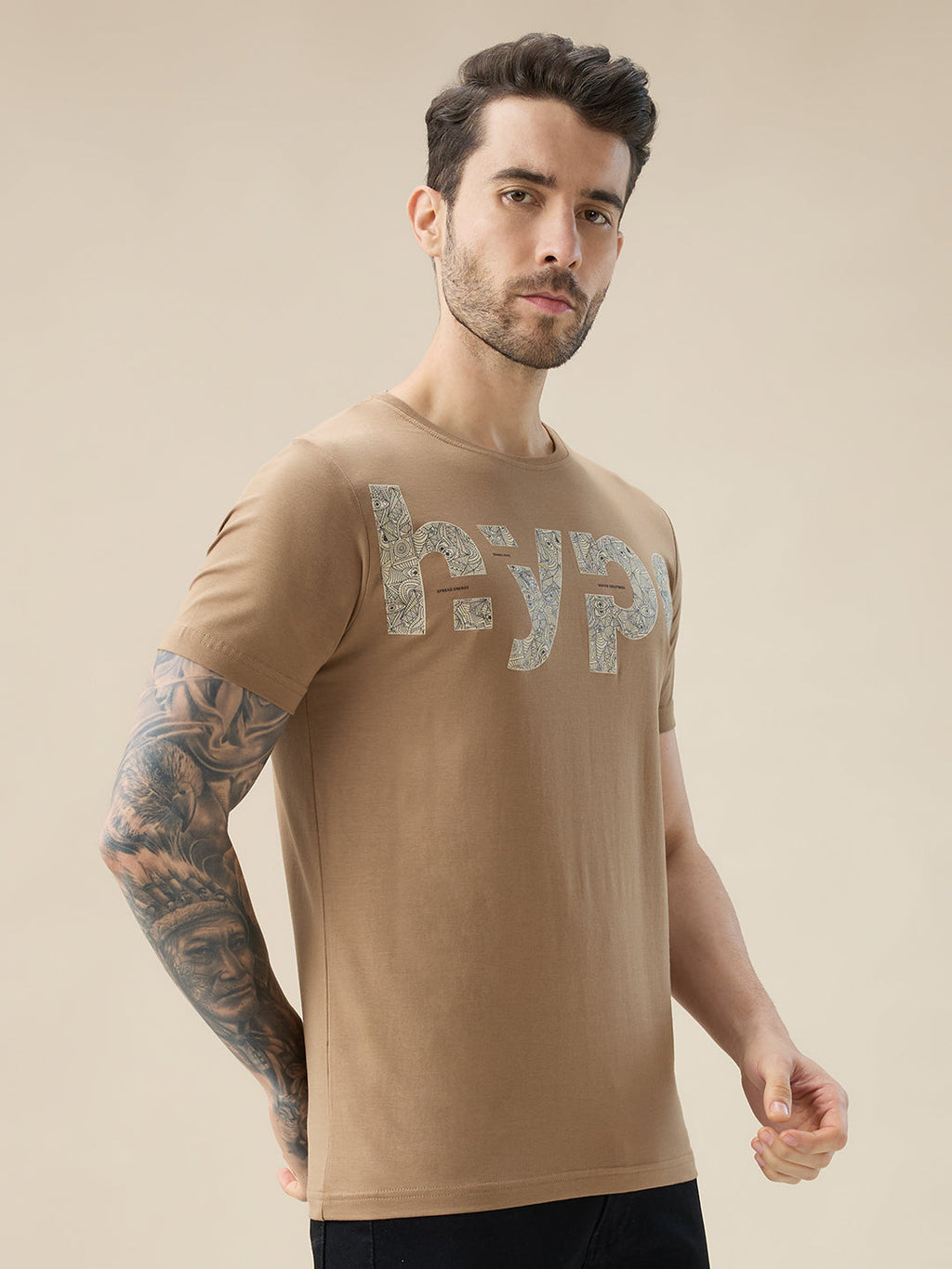 Men's Chest Typography Print Round Neck Half Sleeve Regular Fit T-Shirt