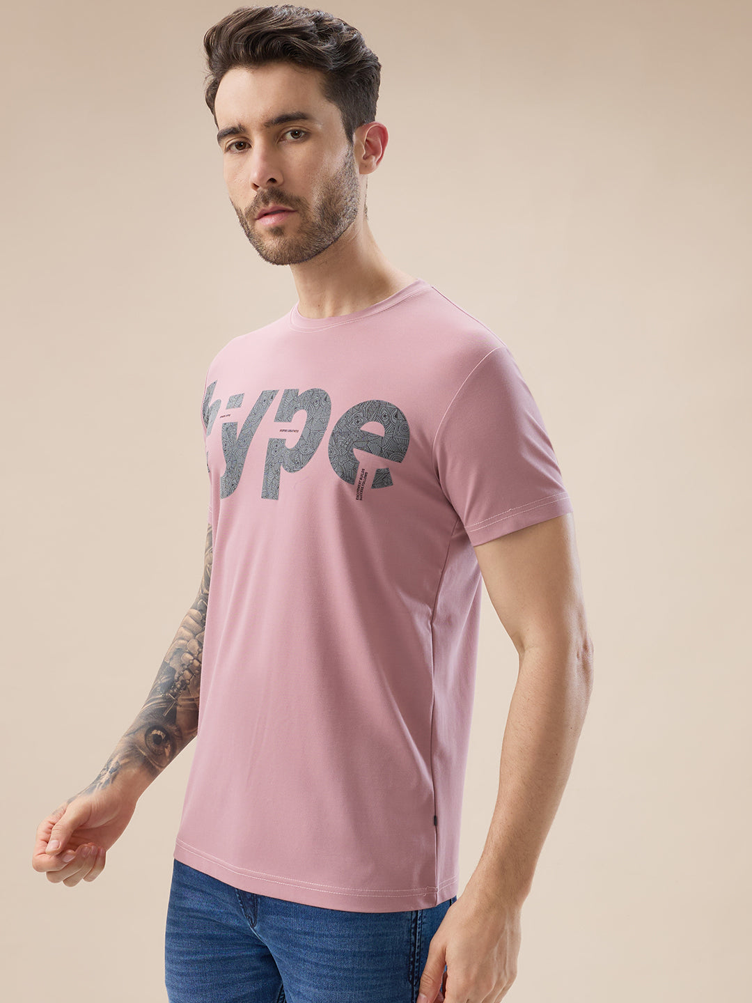 Men's Chest Typography Print Round Neck Half Sleeve Regular Fit T-Shirt