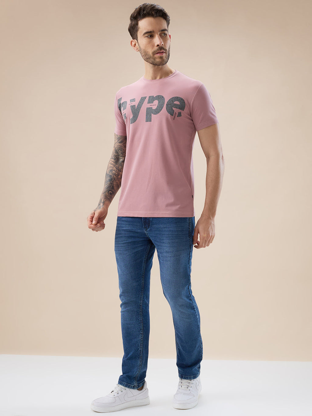 Men's Chest Typography Print Round Neck Half Sleeve Regular Fit T-Shirt