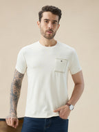 Mens Jacquard Textured Round Neck Half Sleeve Regular Fit T-Shirt with Chest Pocket