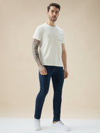 Mens Jacquard Textured Round Neck Half Sleeve Regular Fit T-Shirt with Chest Pocket