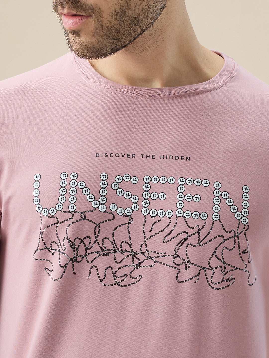 Men's Chest Typography Print Round Neck Half Sleeve Regular Fit T-Shirt