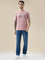 Men's Chest Typography Print Round Neck Half Sleeve Regular Fit T-Shirt