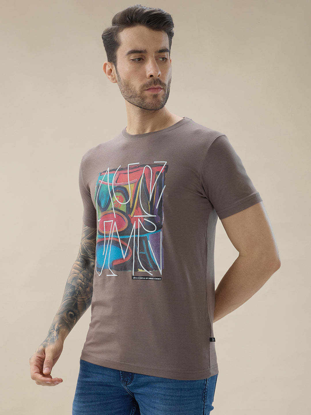 Men's Chest Graphic Print Round Neck Half Sleeve Regular Fit T-Shirt Secondary image