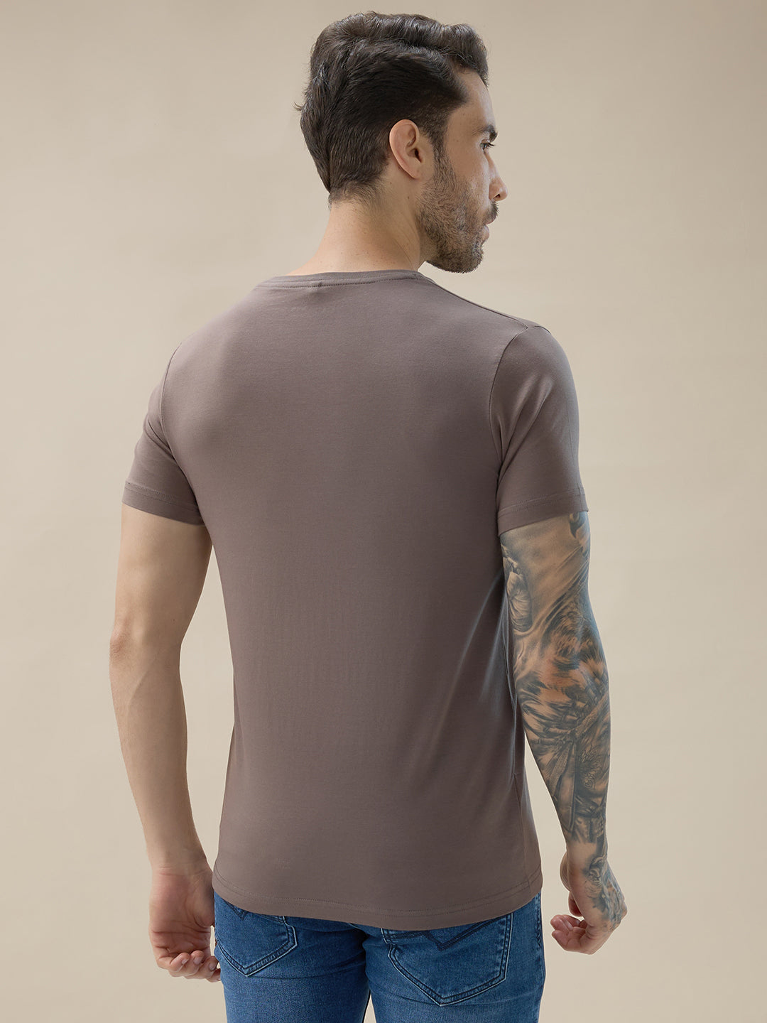 Men's Chest Graphic Print Round Neck Half Sleeve Regular Fit T-Shirt