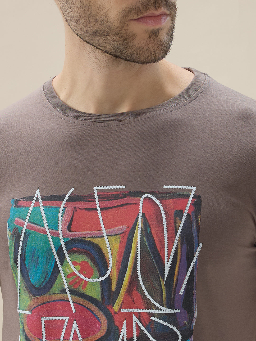 Men's Chest Graphic Print Round Neck Half Sleeve Regular Fit T-Shirt