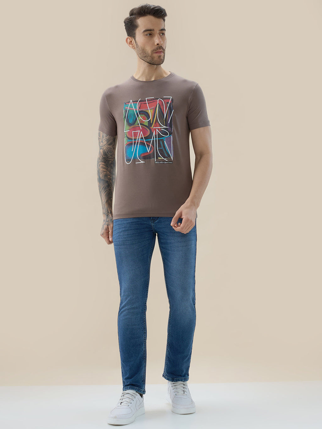 Men's Chest Graphic Print Round Neck Half Sleeve Regular Fit T-Shirt