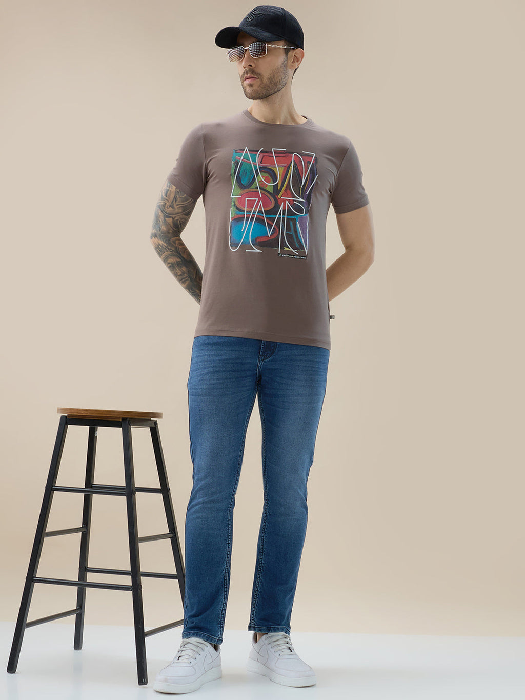 Men's Chest Graphic Print Round Neck Half Sleeve Regular Fit T-Shirt