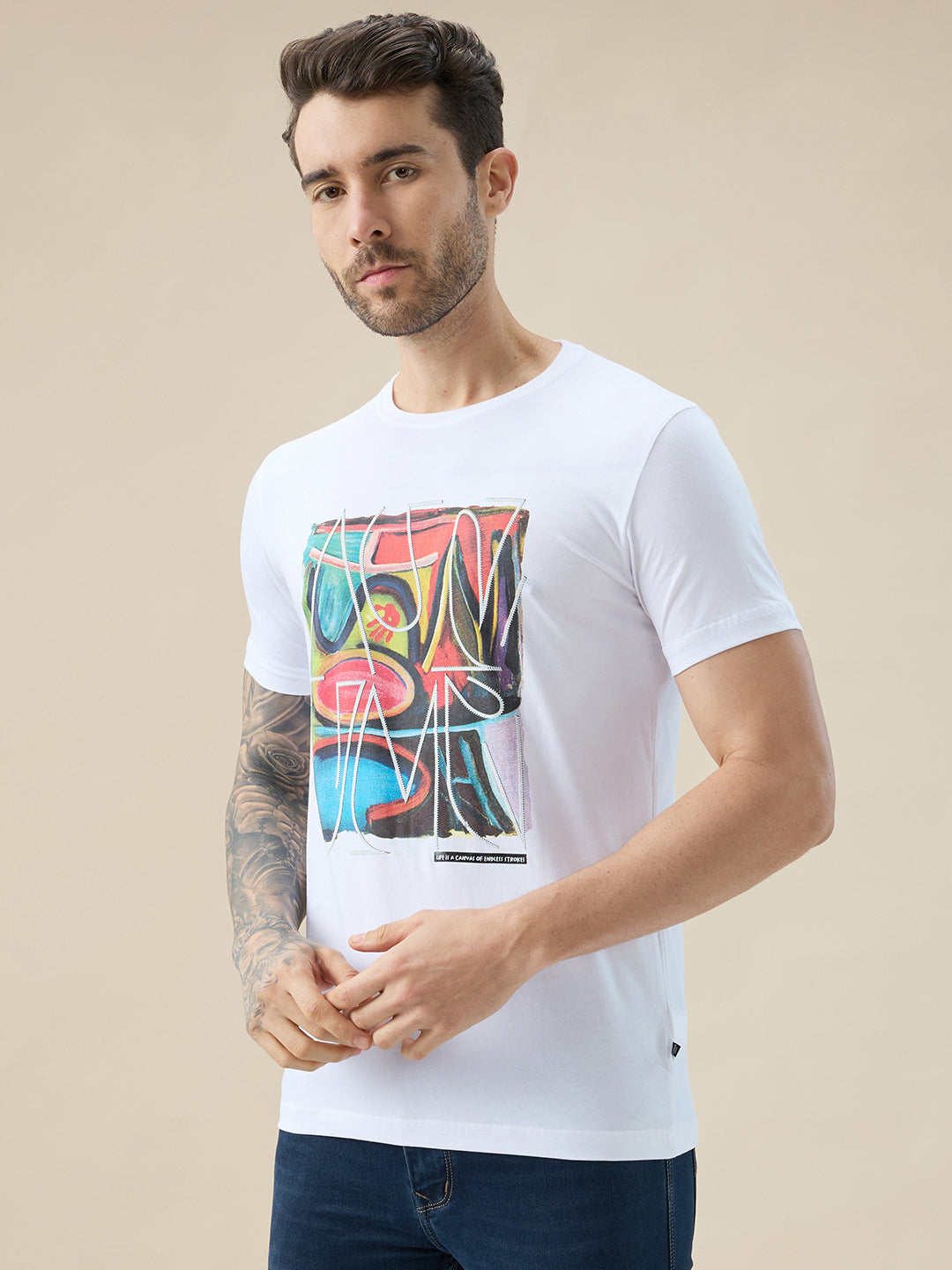 Men's Chest Graphic Print Round Neck Half Sleeve Regular Fit T-Shirt Secondary image