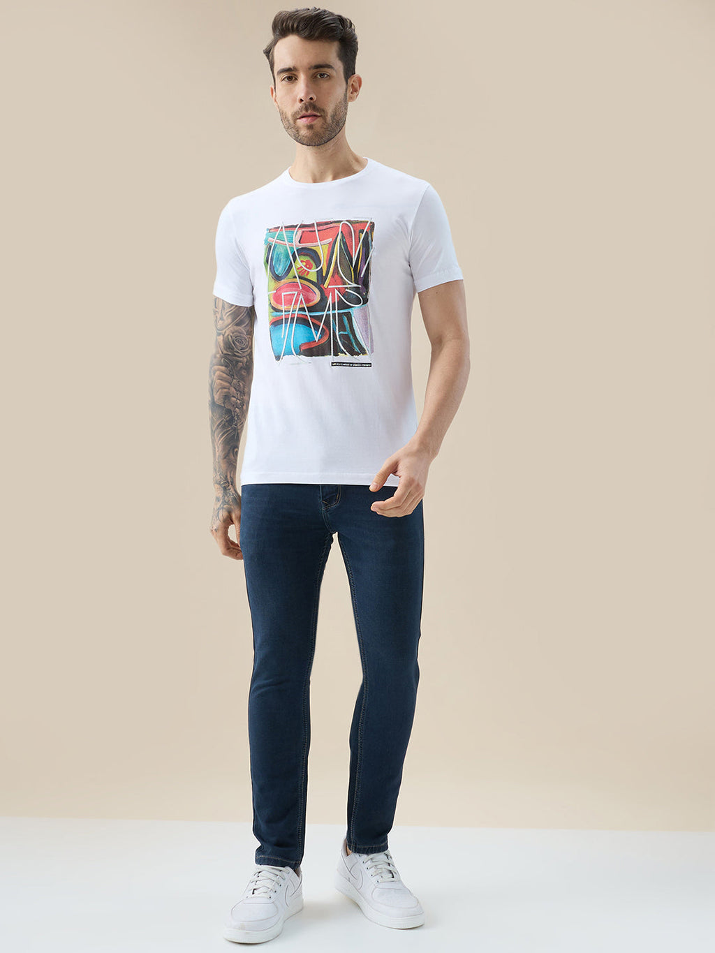 Men's Chest Graphic Print Round Neck Half Sleeve Regular Fit T-Shirt