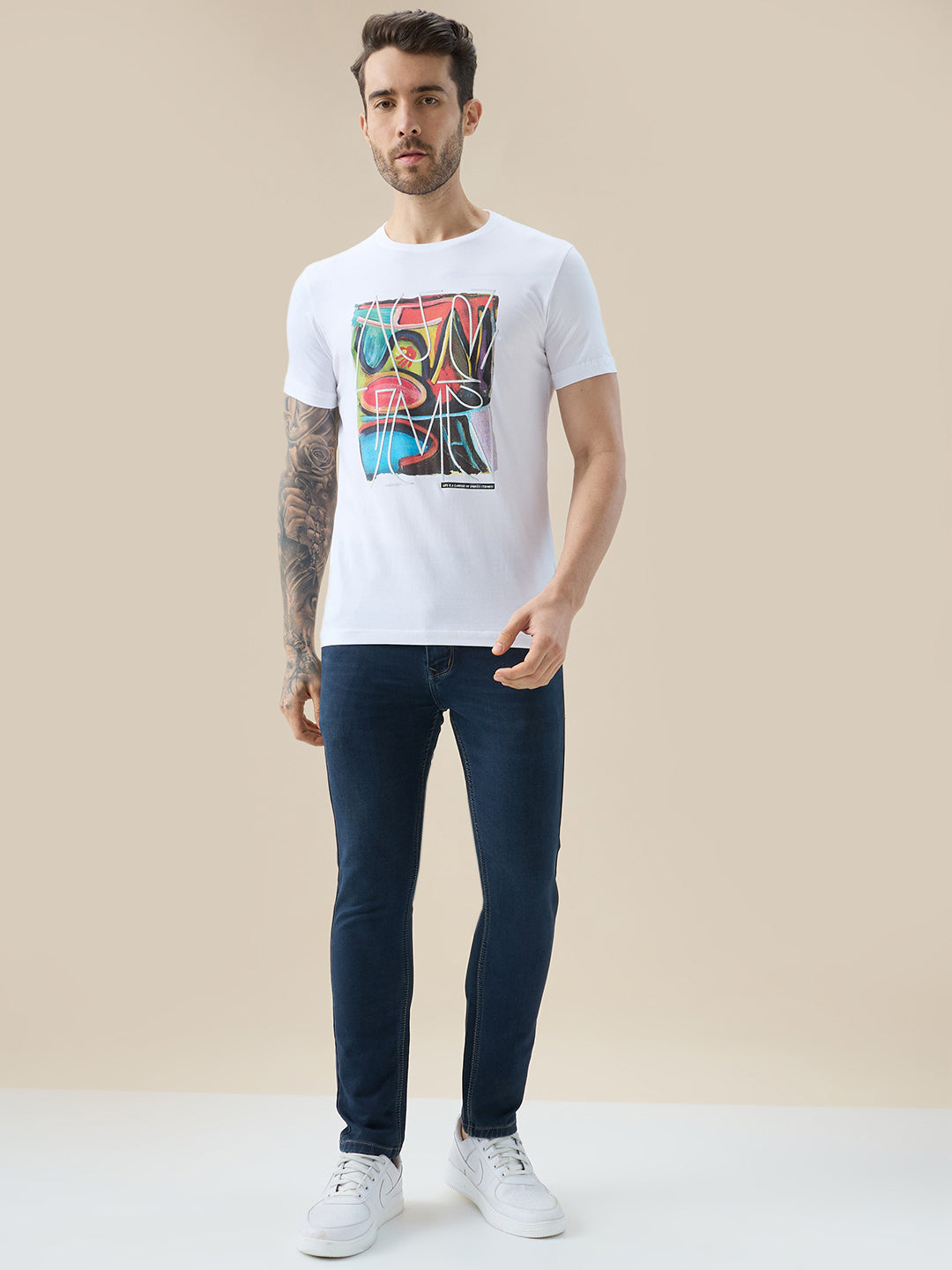Men's Chest Graphic Print Round Neck Half Sleeve Regular Fit T-Shirt
