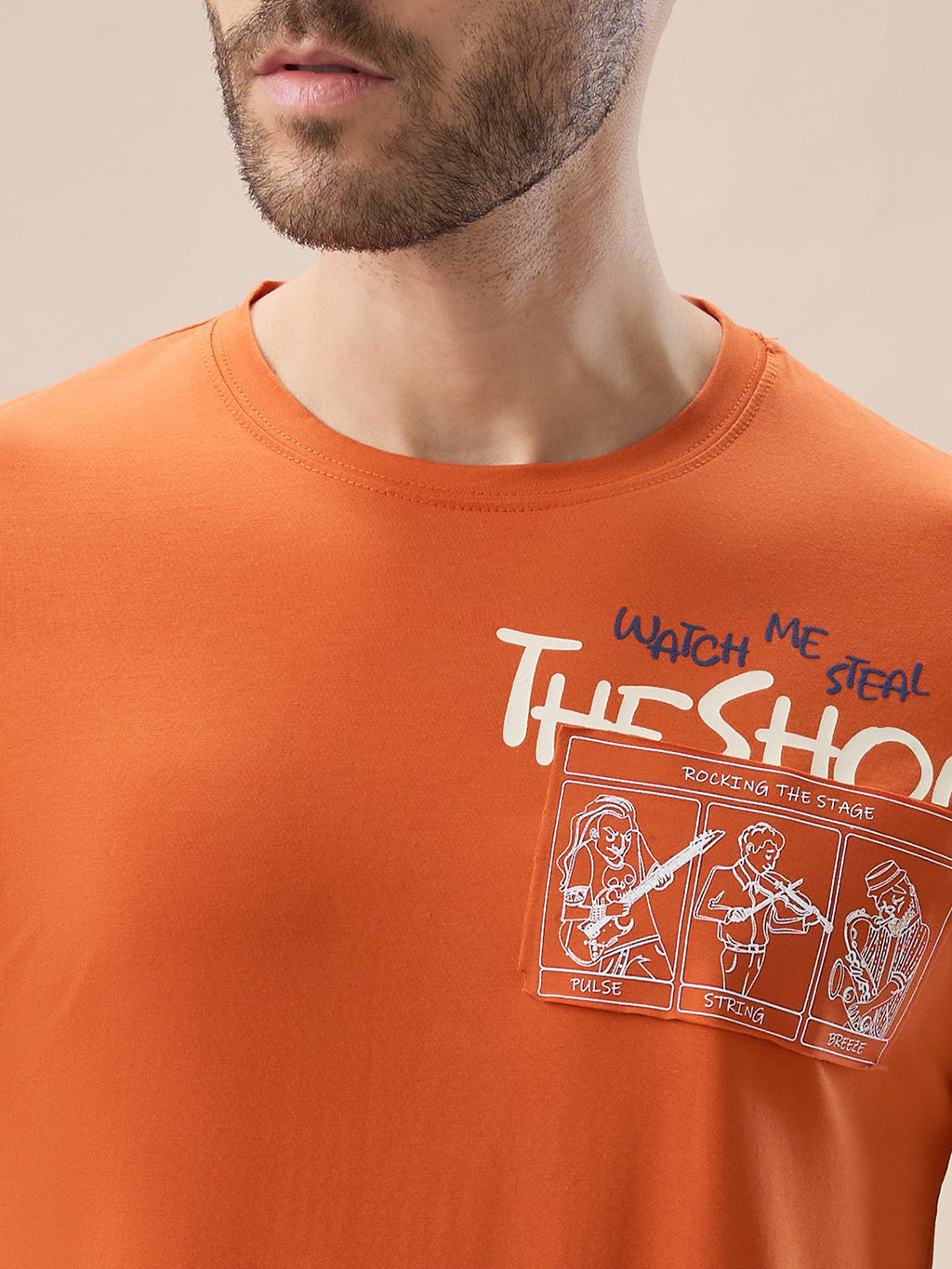 Men's Placement Typography Graphic Print Half Sleeves Round Neck T-Shirt