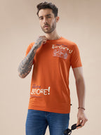 Men's Placement Typography Graphic Print Half Sleeves Round Neck T-Shirt