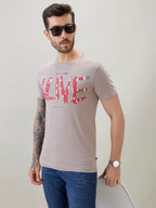 Men's Typography Print Round Neck Half Sleeve T-Shirt with Front and Back Design