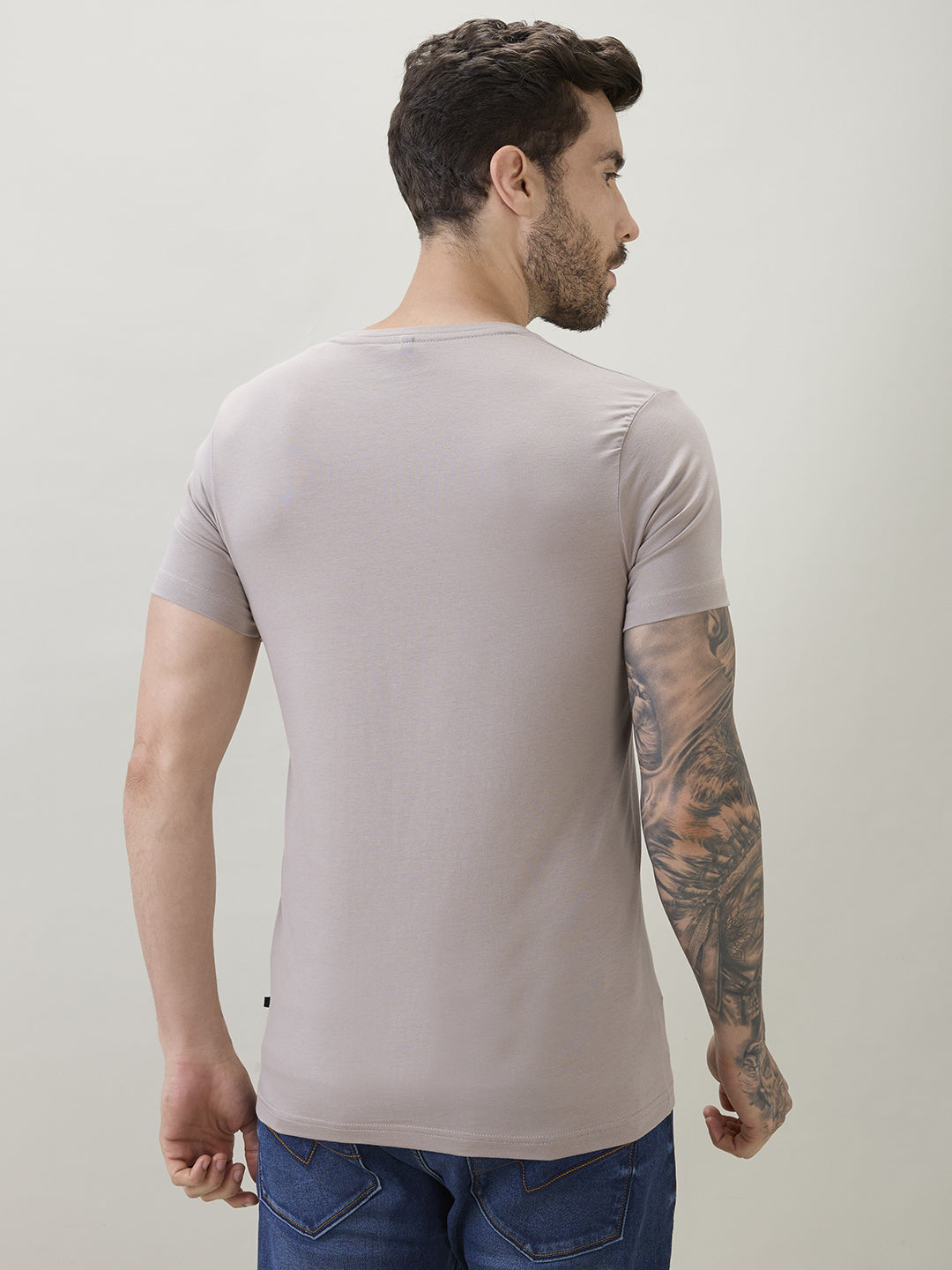 Men's Typography Print Round Neck Half Sleeve T-Shirt with Front and Back Design
