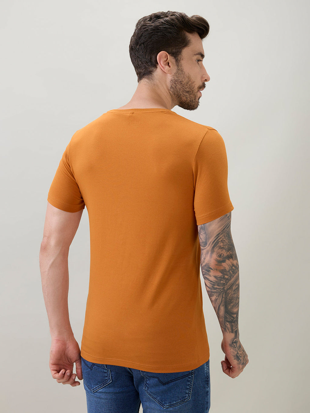 Men's Typography Print Round Neck Half Sleeve T-Shirt with Front and Back Design
