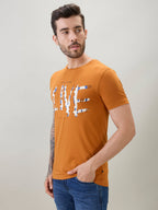Men's Typography Print Round Neck Half Sleeve T-Shirt with Front and Back Design