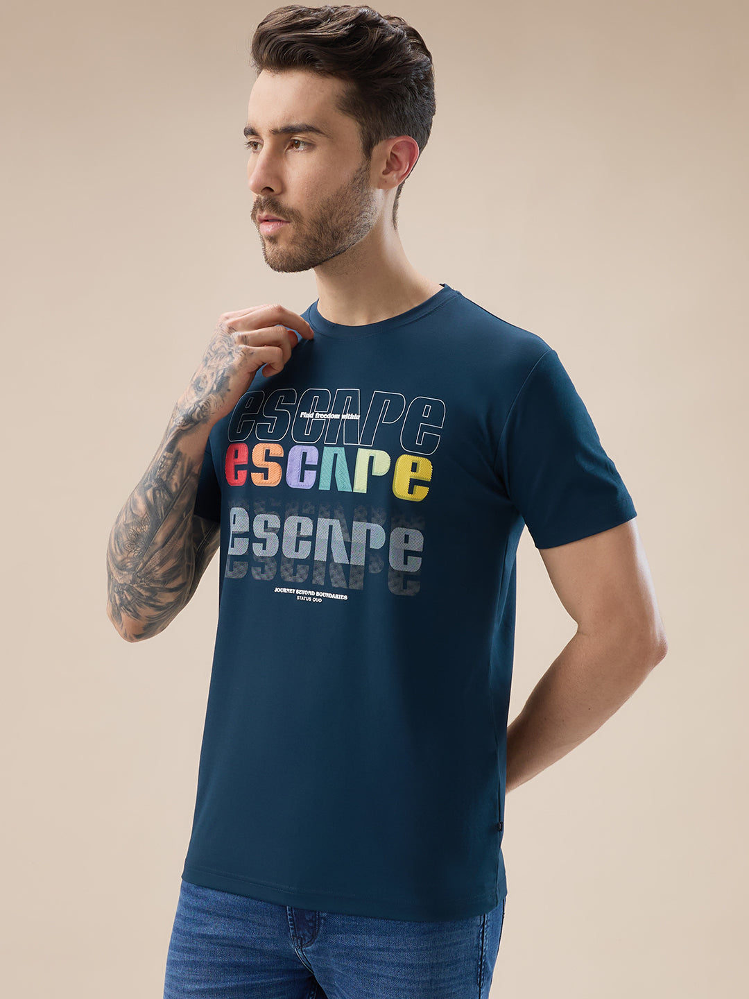 Men's Chest Typography Print Round Neck Half Sleeves Regular Fit T-Shirt Secondary image
