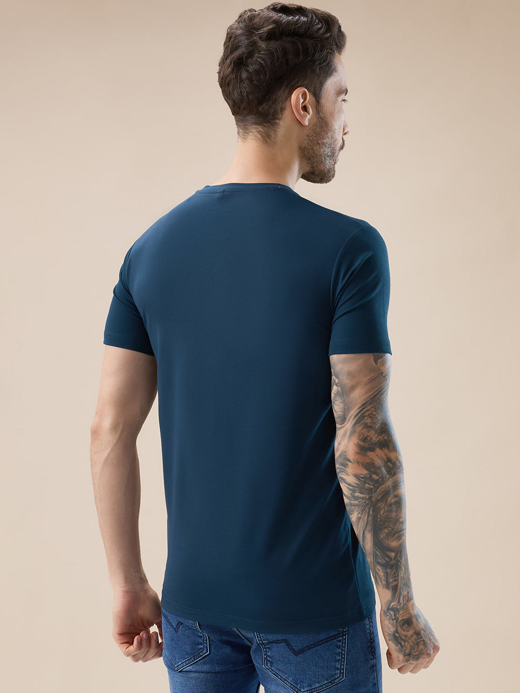 Men's Chest Typography Print Round Neck Half Sleeves Regular Fit T-Shirt