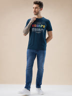 Men's Chest Typography Print Round Neck Half Sleeves Regular Fit T-Shirt