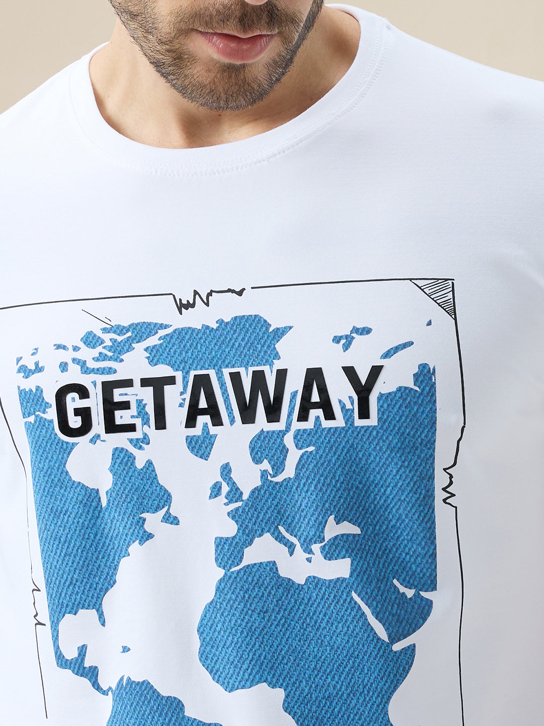 Men's Round Neck Half Sleeve T-Shirt with Chest Graphic Typography Print