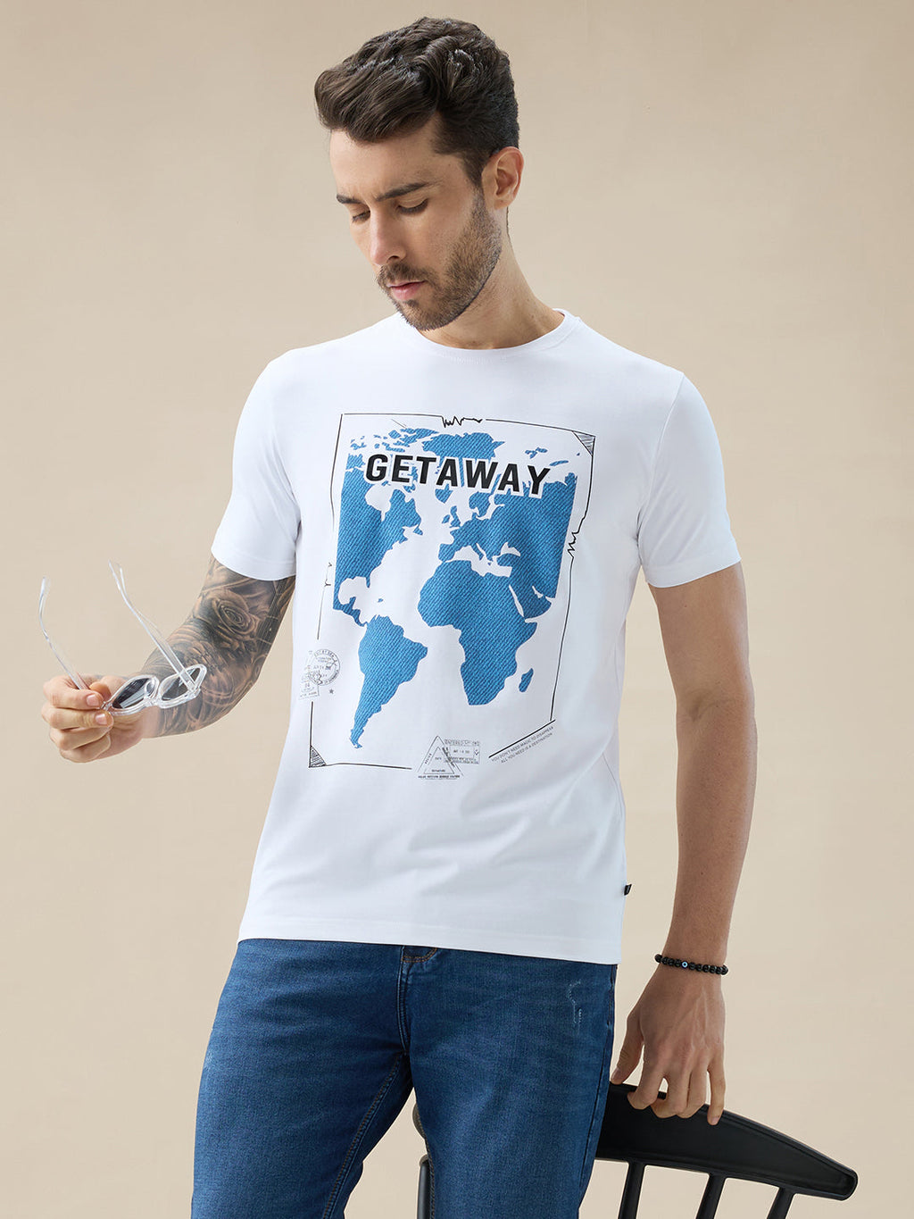 Men's Round Neck Half Sleeve T-Shirt with Chest Graphic Typography Print