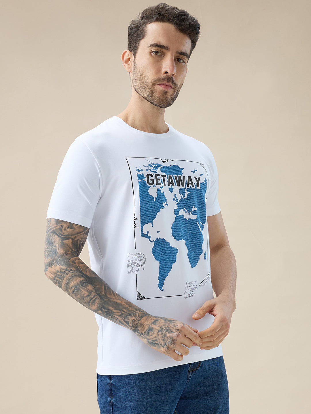 Men's Round Neck Half Sleeve T-Shirt with Chest Graphic Typography Print