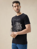 Men's Chest Rubberized Graphic Print Round Neck Half Sleeve Regular Fit T-Shirt