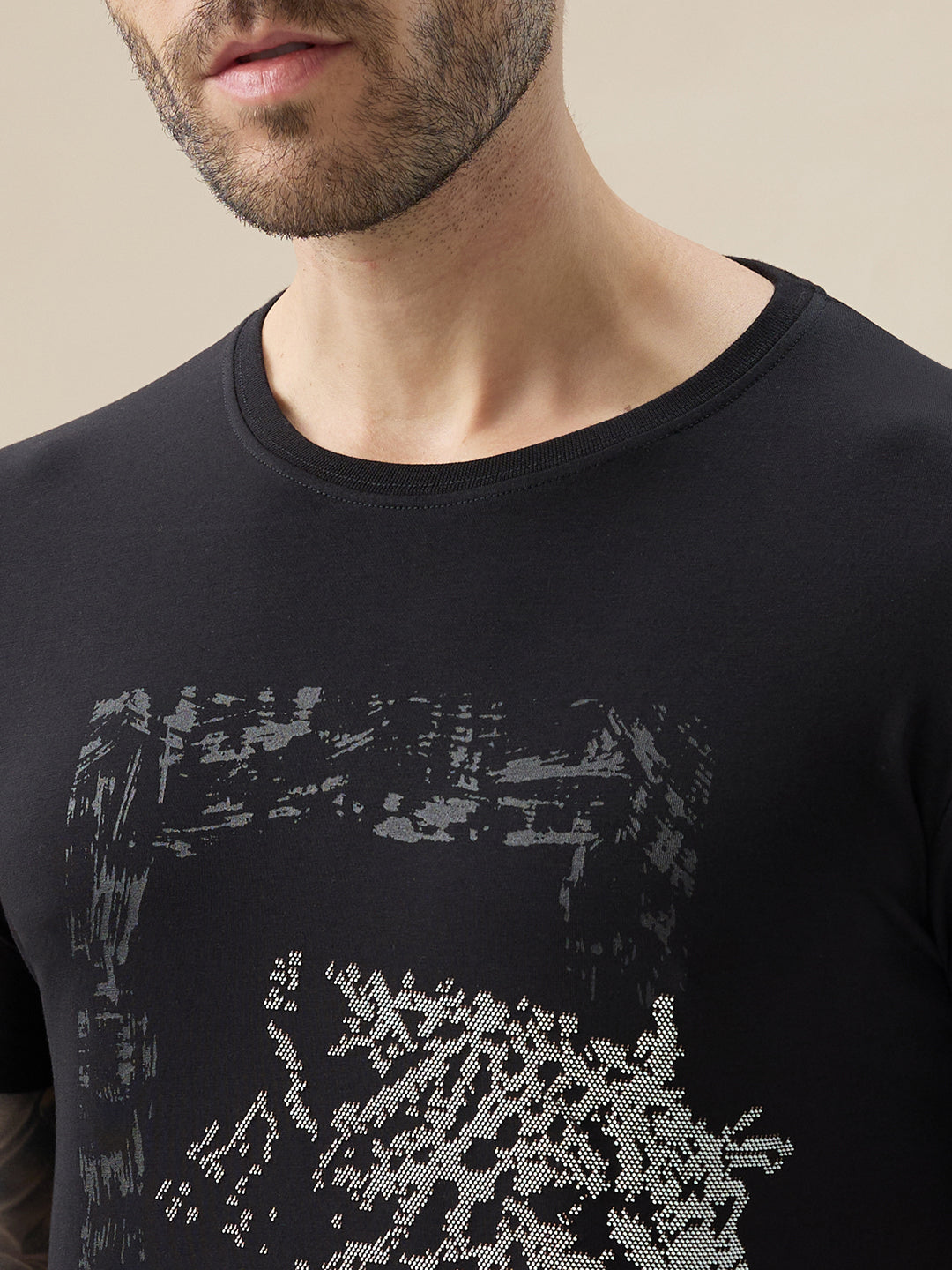 Men's Chest Rubberized Graphic Print Round Neck Half Sleeve Regular Fit T-Shirt