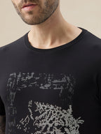 Men's Chest Rubberized Graphic Print Round Neck Half Sleeve Regular Fit T-Shirt
