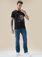 Men's Chest Rubberized Graphic Print Round Neck Half Sleeve Regular Fit T-Shirt