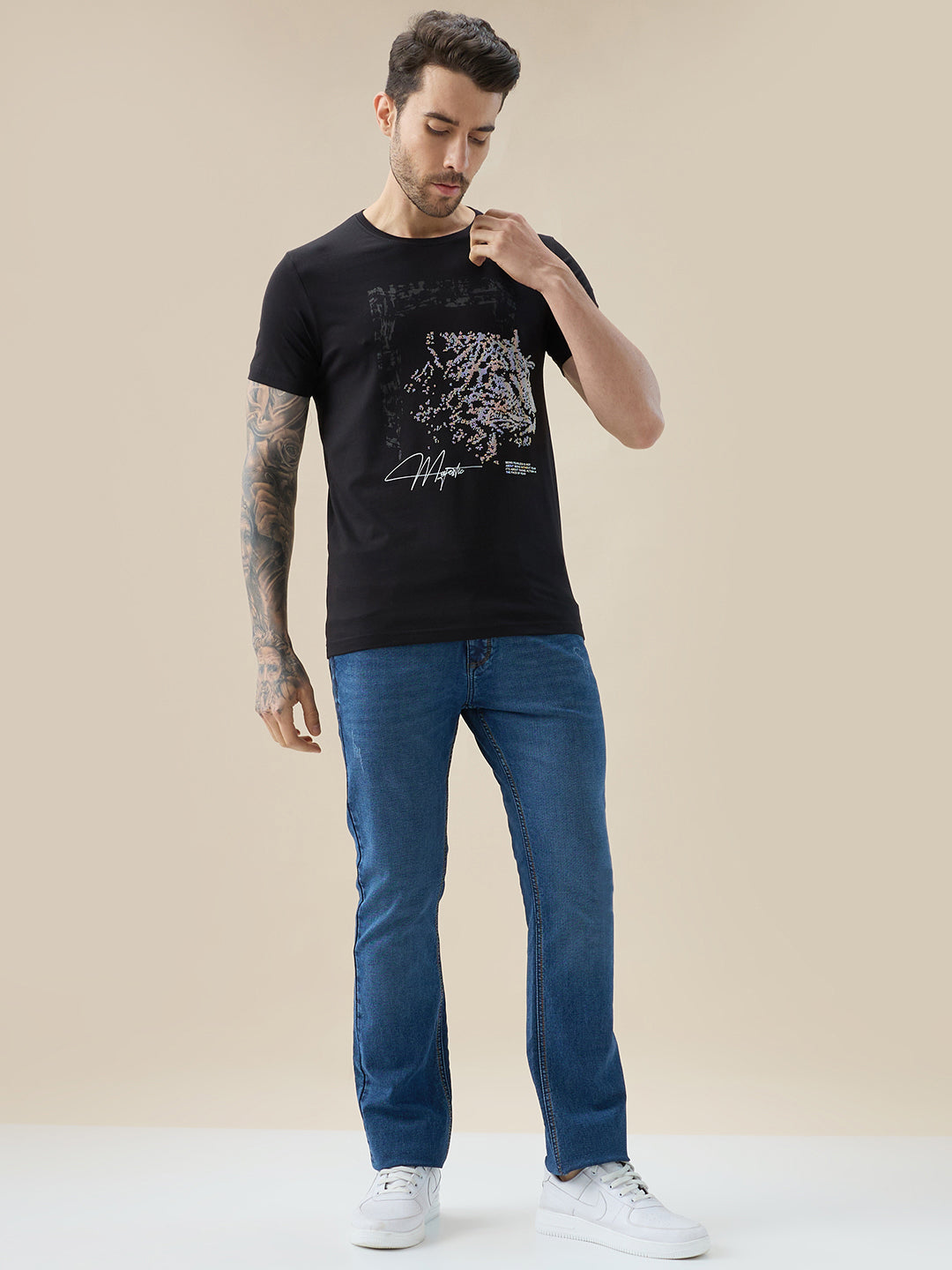 Men's Chest Rubberized Graphic Print Round Neck Half Sleeve Regular Fit T-Shirt