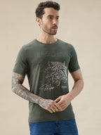 Men's Chest Rubberized Graphic Print Round Neck Half Sleeve Regular Fit T-Shirt