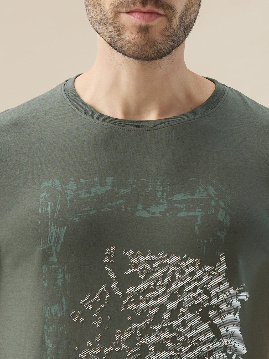 Men's Chest Rubberized Graphic Print Round Neck Half Sleeve Regular Fit T-Shirt