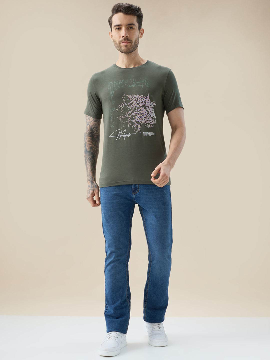 Men's Chest Rubberized Graphic Print Round Neck Half Sleeve Regular Fit T-Shirt