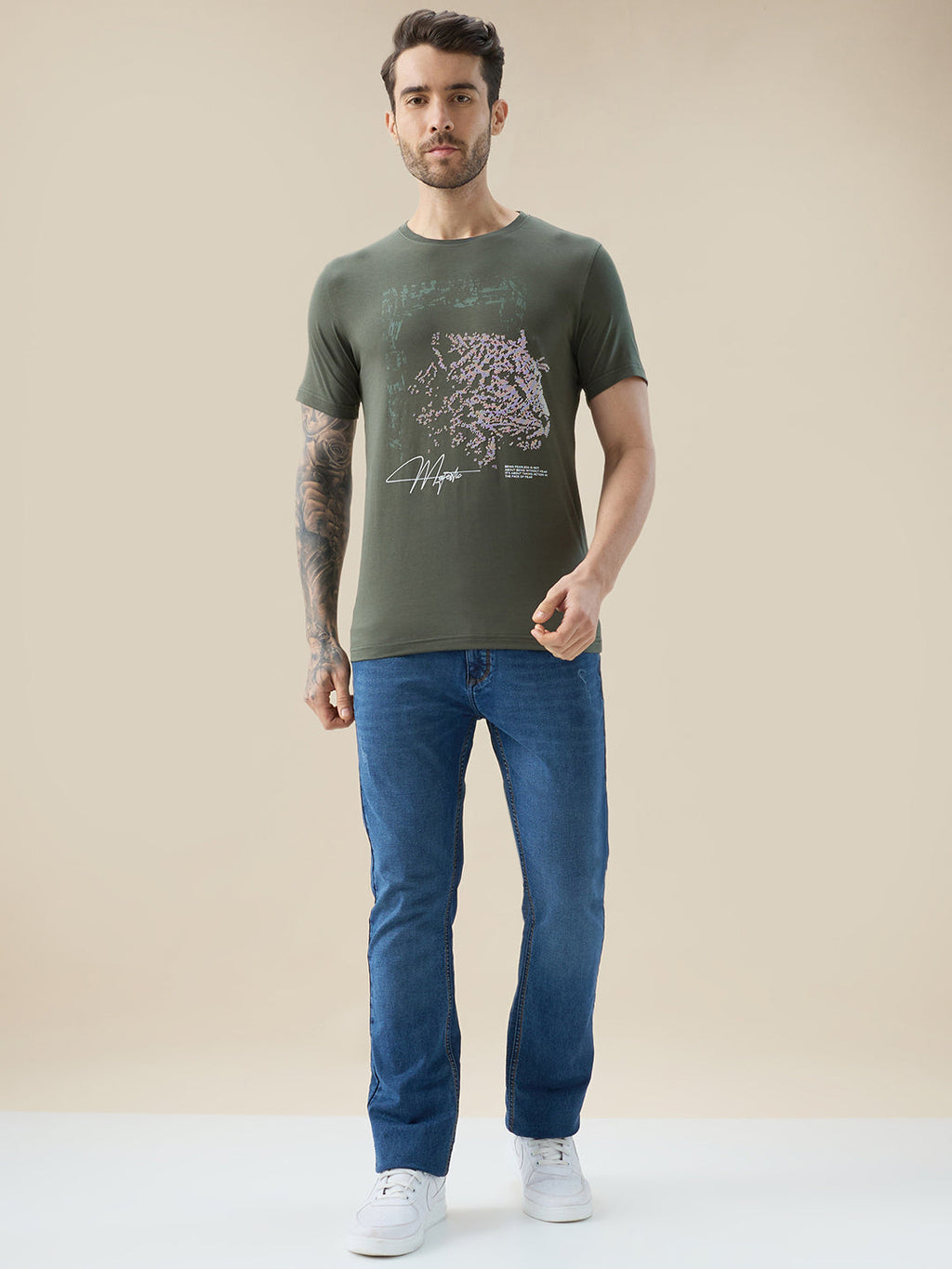 Men's Chest Rubberized Graphic Print Round Neck Half Sleeve Regular Fit T-Shirt