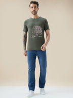 Men's Chest Rubberized Graphic Print Round Neck Half Sleeve Regular Fit T-Shirt