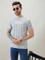 Mens Textured Typography Print Round Neck Regular Fit Half Sleeve T-Shirt