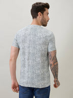 Mens Textured Typography Print Round Neck Regular Fit Half Sleeve T-Shirt