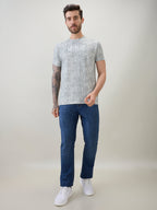 Mens Textured Typography Print Round Neck Regular Fit Half Sleeve T-Shirt