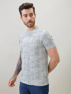 Mens Textured Typography Print Round Neck Regular Fit Half Sleeve T-Shirt