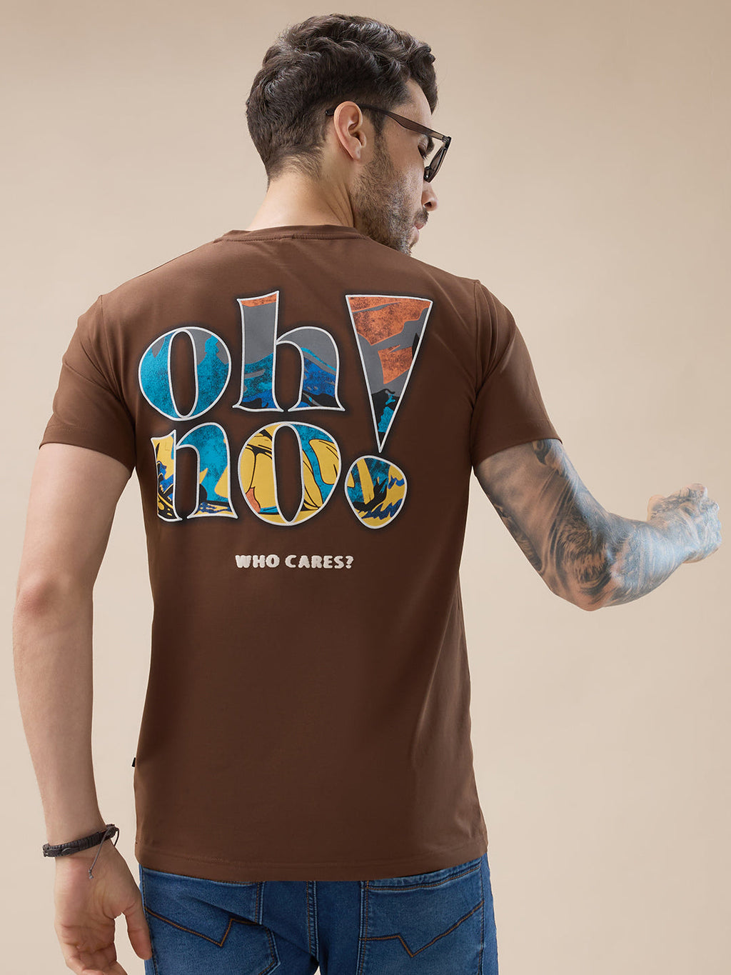 Men's Chest & Back Typography Print Round Neck Half Sleeves Regular Fit T-Shirt